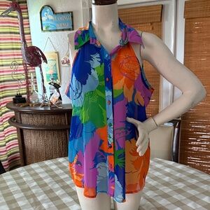Colorful Floral Sleeveless Blouse